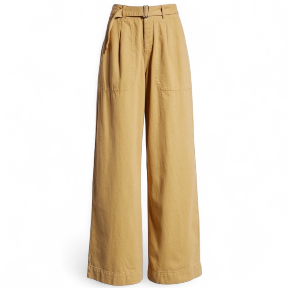 Topshop Wonder Belted Wide Leg Chino Pants Stone High Rise 2